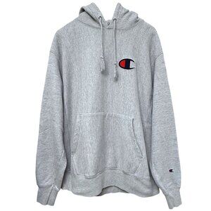 CHAMPION Reverse Weave Hoodie Size Large Oxford Grey Sweatshirt C Logo